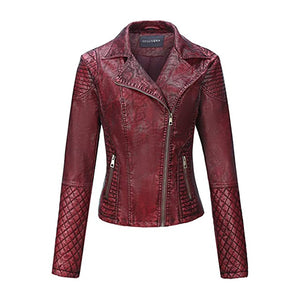 Women Floral Embroidery PU Leather Moto Biker Jacket