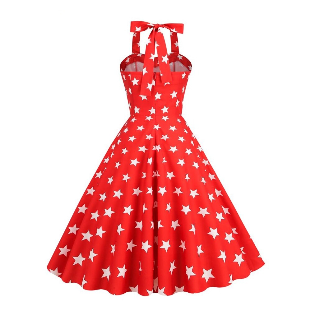 Women Vintage Stars Print A Line Swing Retro Dress