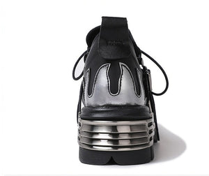 Unisex Vintage Gothic Flame Carved Leather Rock Metal Niche Shoes