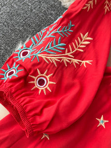 Women Bohemian Embroidery Lace Up Vestidos Dress