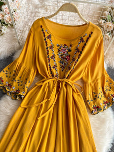 Women Embroidered Bohemian Ethnic Style Cotton Linen Dress