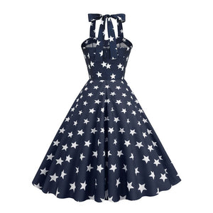 Women Vintage Stars Print A Line Swing Retro Dress