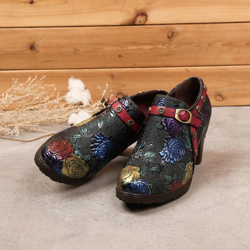 Women Retro Zip Round Toe Handmade Leather Shoes