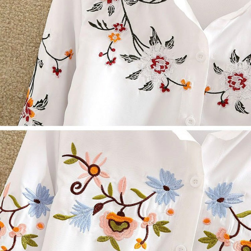 Women Embroidery Bohemian Long Sleeve Shirt