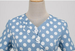 Women Vintage Cotton Polka Dots Dress