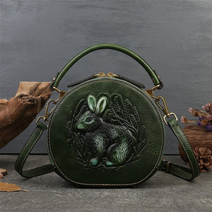 Women Retro Round Genuine Leather Handbags