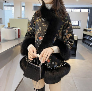 Women Embroidery Thick Warm Winter Luxury Furry Jacket
