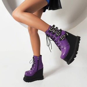 Woman Round Toe Wedges High Heel Platform Punk Casual Shoes