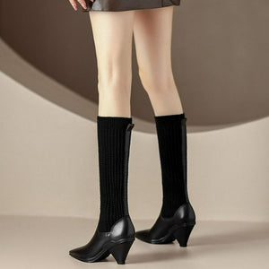 Women Knee-high Pointed Toe Elegant Splicing Boots