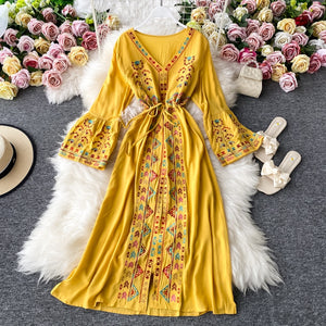 Women Embroidery Floral Flare Sleeve Dress