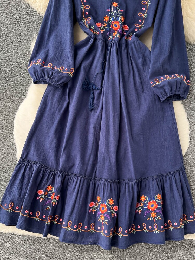 Women Embroidered French Retro Dress