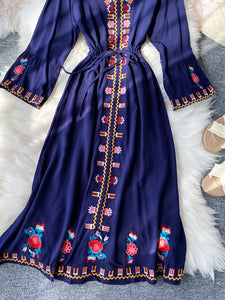 Women Bohemian Ethnic Retro Embroidered Dress
