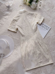 Women Lace Cheongsam Vintage Slim Cotton Dress