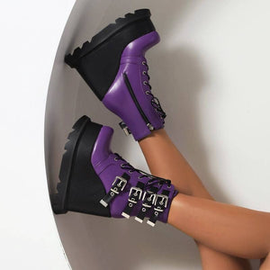 Woman Round Toe Wedges High Heel Platform Punk Casual Shoes