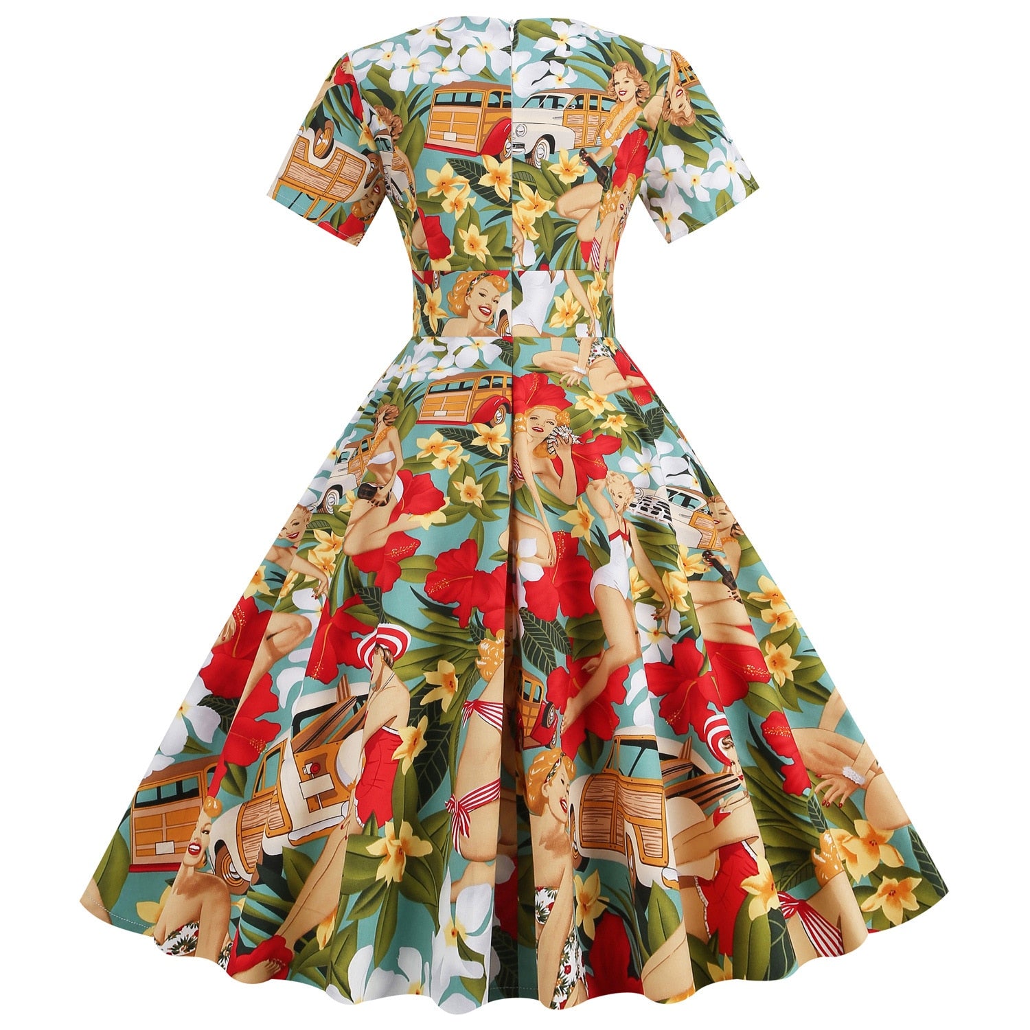 Women Retro Rockabilly Vintage Polka Dots Floral Dresses