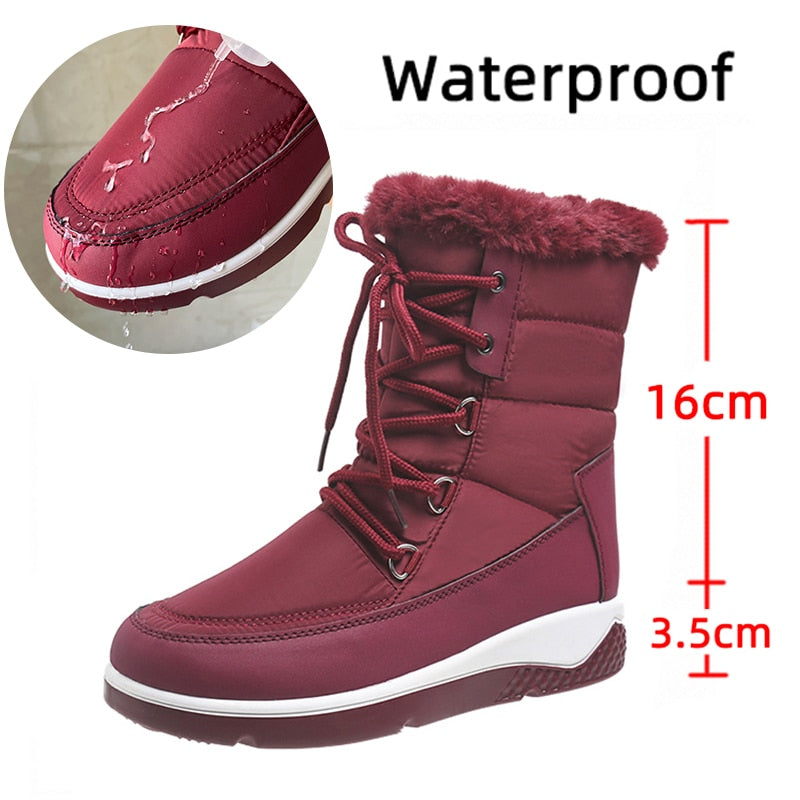 Women Ankle Plush Waterproof Snow Boots