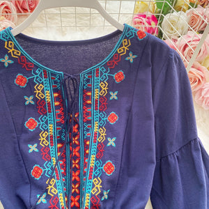 Woman Embroidery Elegant Ethnic Boho Dress
