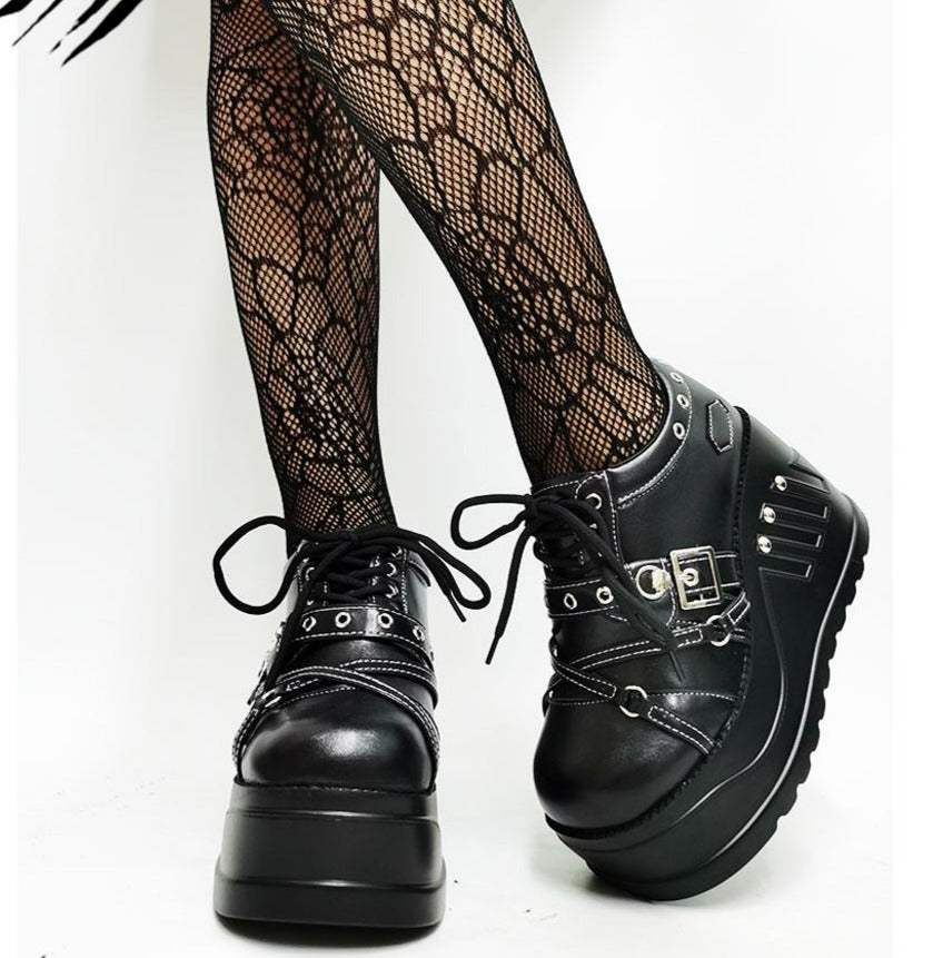 Women Buckle Wedges Platform Cosplay Lolita Gothic Punk Shoes