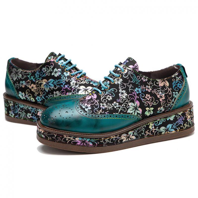 Women Retro Floral Handmade Leather Shoes
