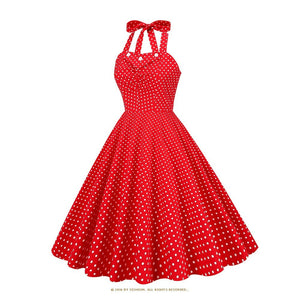 Women Polka Dots Retro Pin Up Halter Vintage Dress