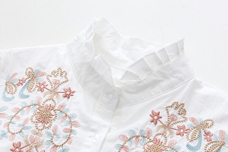 Women Embroidery Flower Blouse Slim Causal Shirts