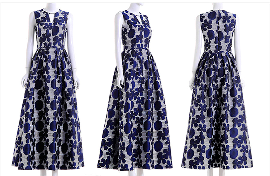 Women Floral Sleeveless Vestidos Jacquard Maxi Dress