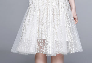 Women Mesh Embroidery Vestidos Midi Dress