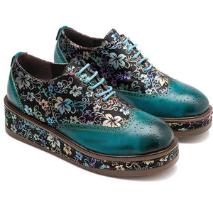 Women Retro Floral Handmade Leather Shoes