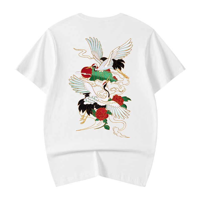 Unisex Harajuku Vintage Crane Embroidery T-Shirt