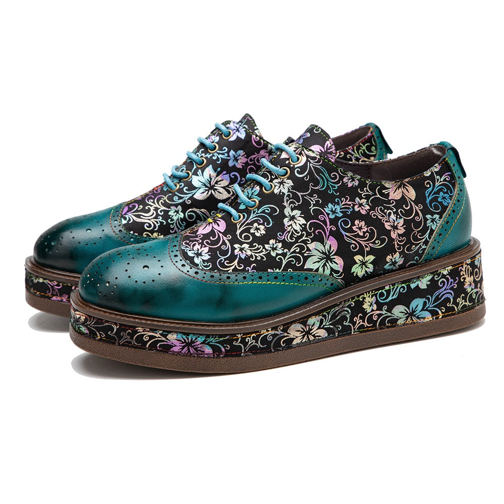 Women Retro Floral Handmade Leather Shoes