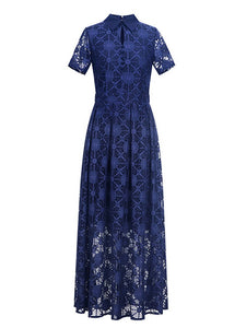 Women Floral Vintage Long Maxi Lace Dress