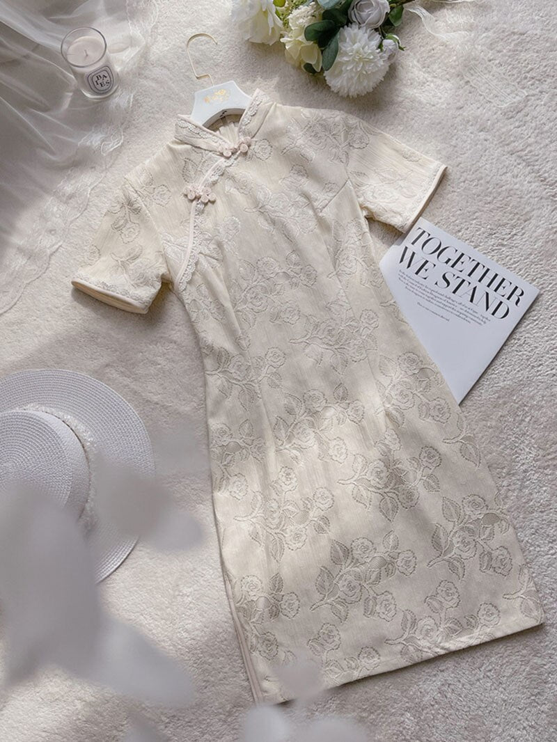 Women Lace Cheongsam Vintage Slim Cotton Dress