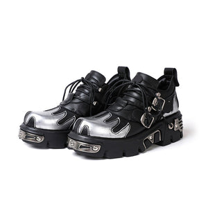 Unisex Vintage Gothic Flame Carved Leather Rock Metal Niche Shoes