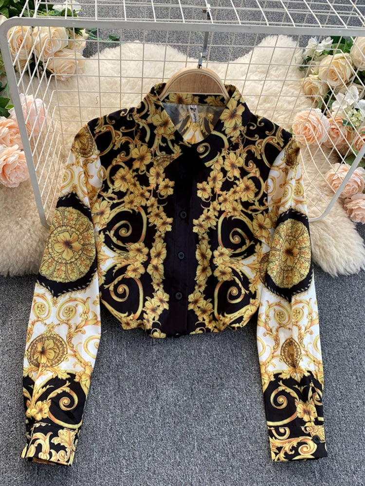 Women Bohemian Retro Turn-down Collar Shirt