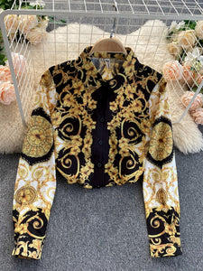 Women Bohemian Retro Turn-down Collar Shirt