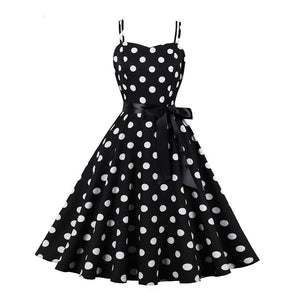 Women Retro Polka Dots Hepburn High Waist Vintage Dress