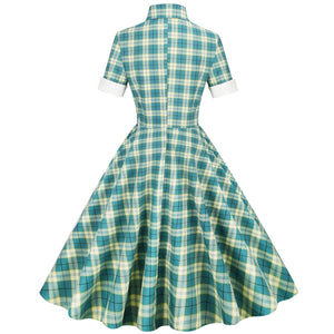 Women Retro Vintage Plaid Dress