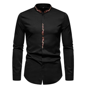 Men Embroidered Long Sleeve Slim Casual Shirt