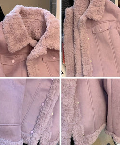Women Vintage Faux Fur Coat Fluffy Plush Lapel Jacket