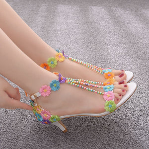 Women Handmade Pearl Lace Sandal Shoes