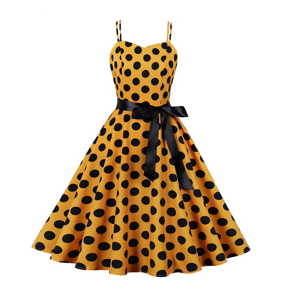 Women Retro Polka Dots Hepburn High Waist Vintage Dress