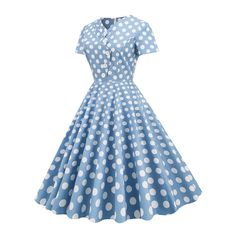 Women Vintage Cotton Polka Dots Dress