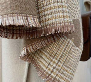 Women Cashmere Knitted Heart Plaid Scarf