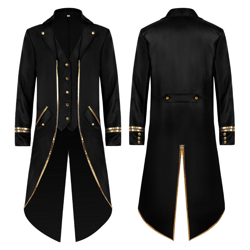 Men Gothic Steampunk Trench Vintage Medieval Victorian Costume