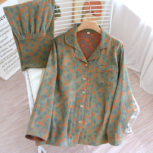 Women Vintage Floral Cotton Pyjamas Set