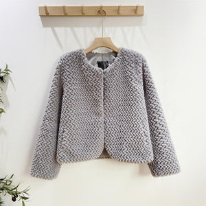 Women Slim Short Faux Fur Fluffy Jacket