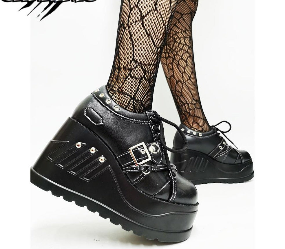 Women Buckle Wedges Platform Cosplay Lolita Gothic Punk Shoes