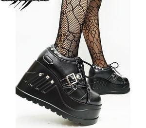 Women Buckle Wedges Platform Cosplay Lolita Gothic Punk Shoes