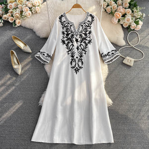 Women Floral Embroidered Vintage Chic Dress