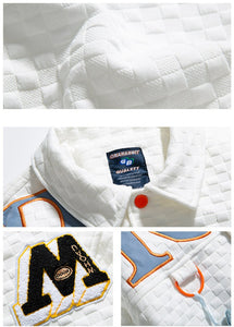 Men Hip Hop Waffle Plaid Jacket Streetwear Embroidery Label Coat